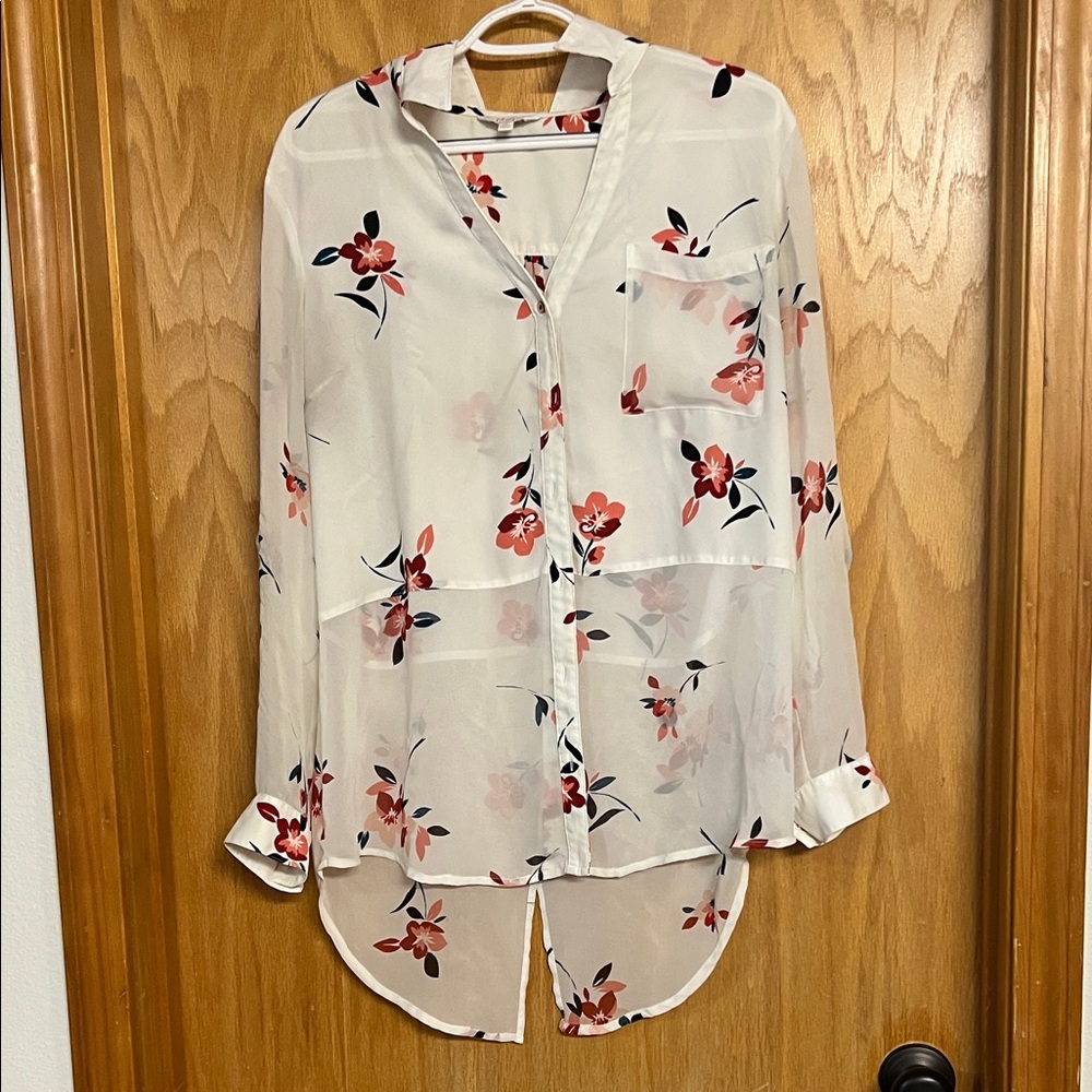 Elegant Floral Sheer Blouse